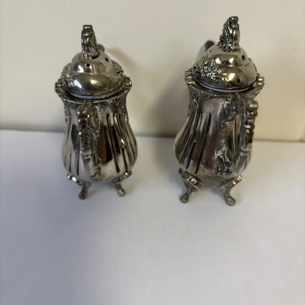 Vintage Godinger Miniature Tea Pot Silver Gallery Plated Salt & Pepper Shakers - Picture 5 of 10